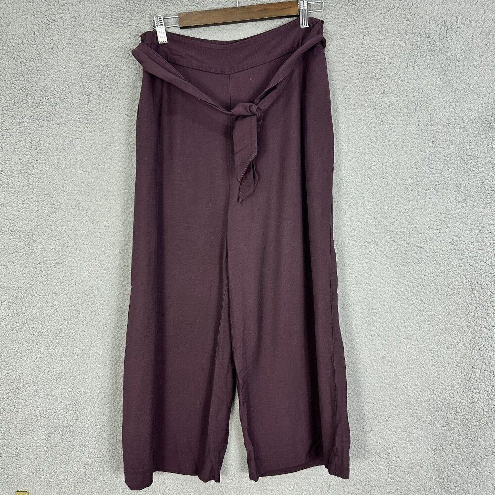 Leith‎ pants womens medium purple wide leg tie waist pockets high waist cropped